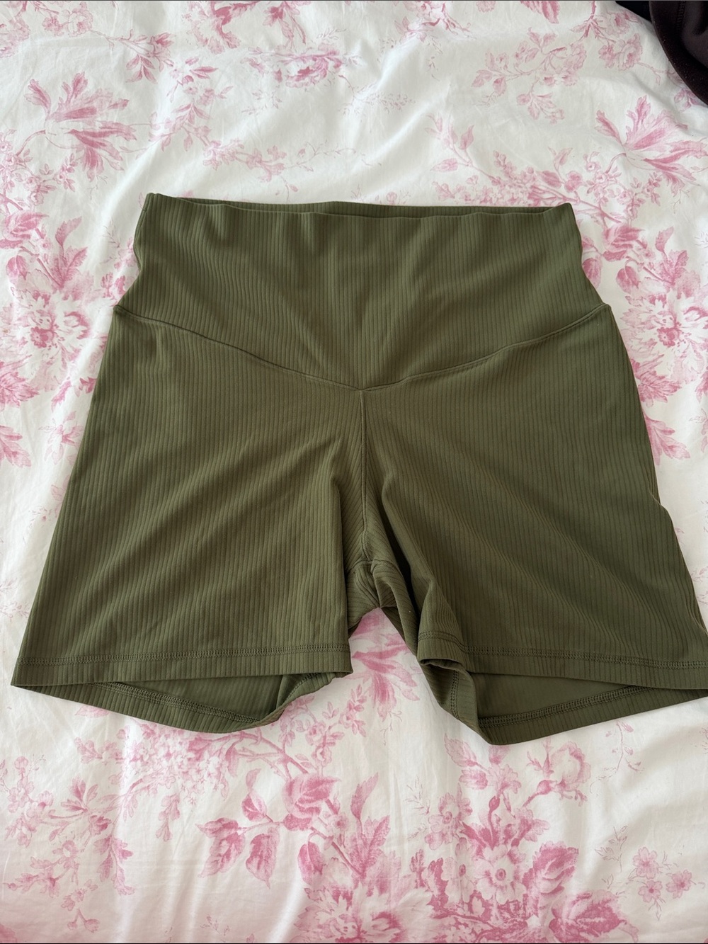aerie Olive Ribbed High-Waist Bike Shorts
